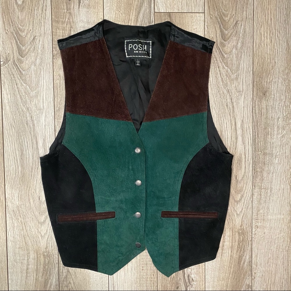 Vintage Posh Genuine Leather Color Block Vest